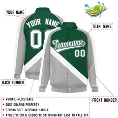 Green Gray Raglan Varsity Letterman Baseball Jacket 2