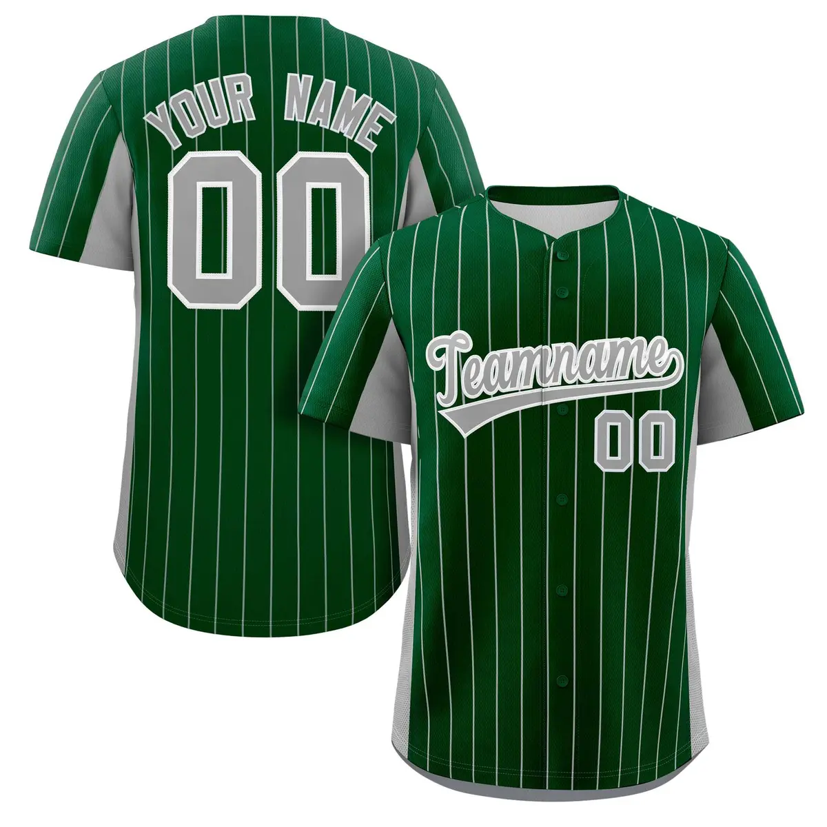 Green Gray Stripe Full Button Authentic Baseball Jersey