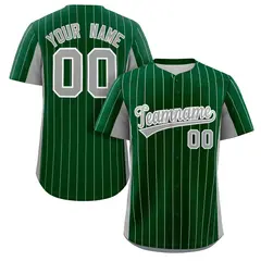 Green Gray Stripe Full Button Authentic Baseball Jersey 1