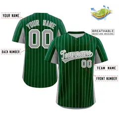Green Gray Stripe Full Button Authentic Baseball Jersey 2