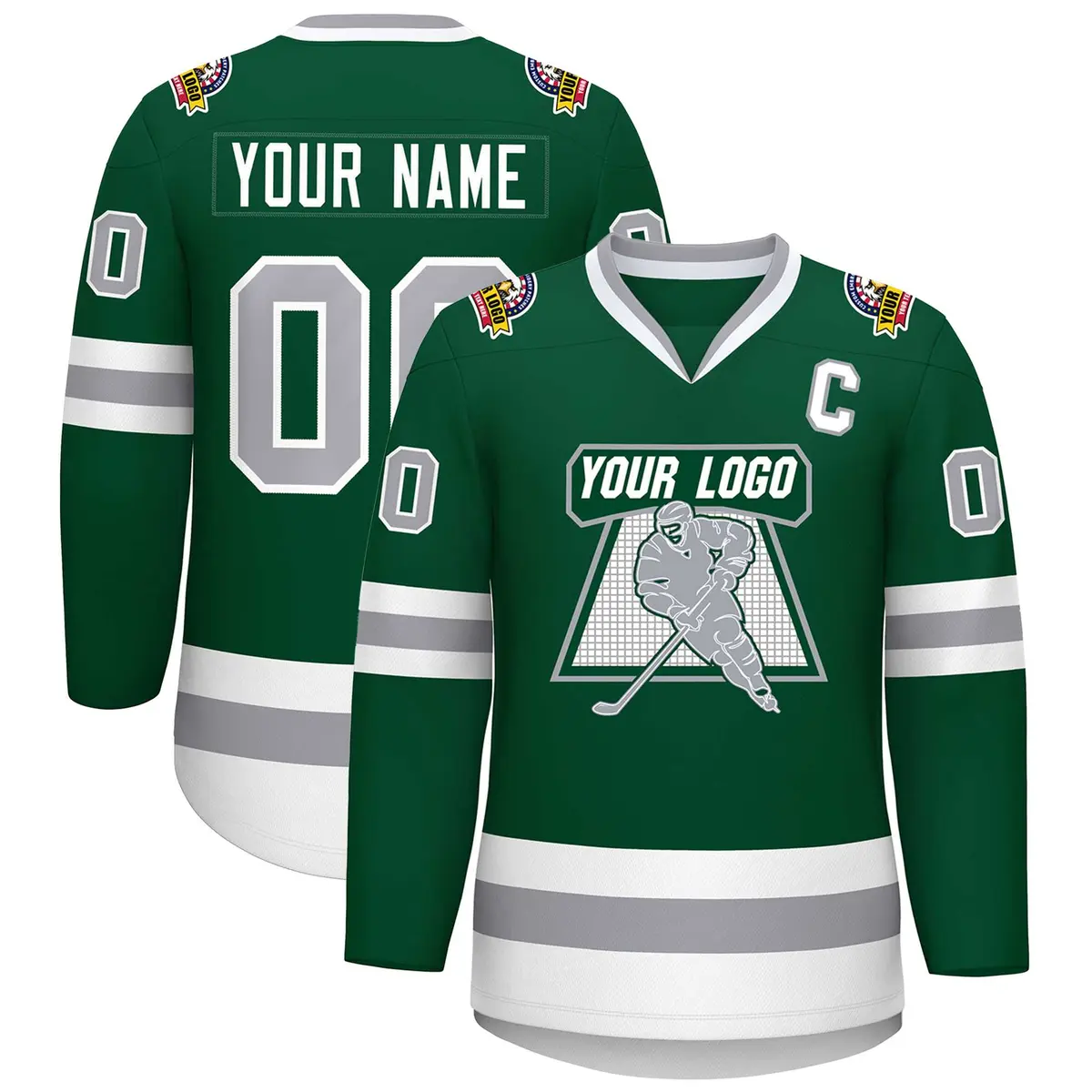Green Gray-White Classic Hockey Jersey