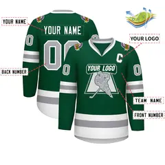 Green Gray-White Classic Hockey Jersey 2