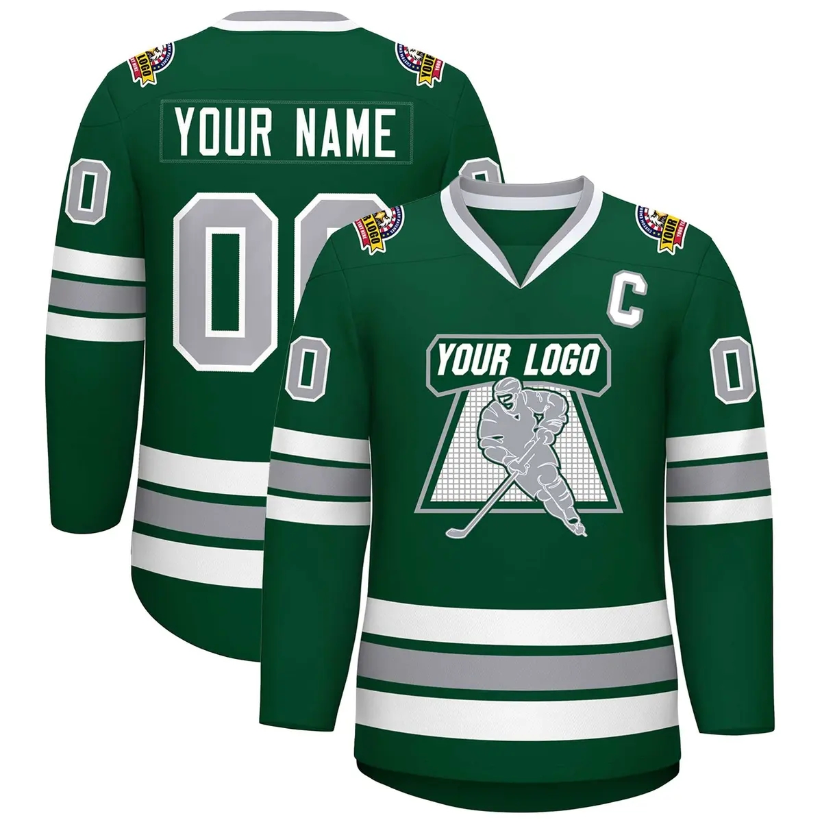 Green Gray-White Classic Hockey Jersey
