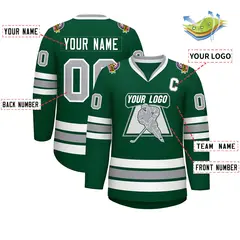 Green Gray-White Classic Hockey Jersey 2