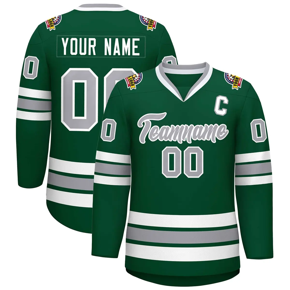 Green Gray-White Classic Hockey Jersey
