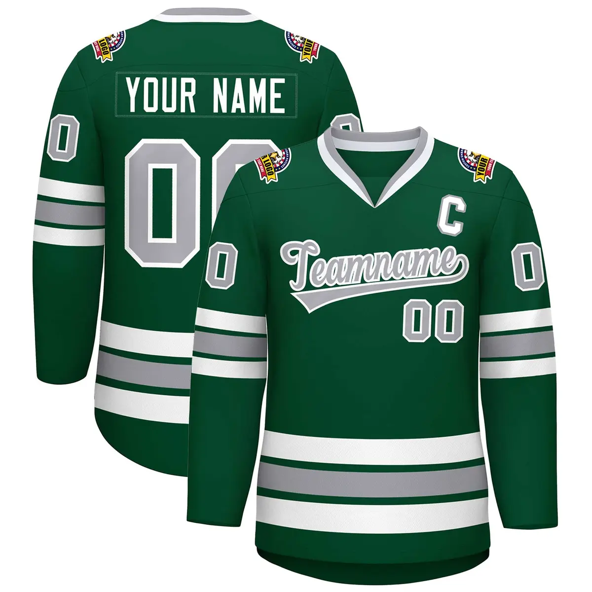 Green Gray-White Classic Hockey Jersey