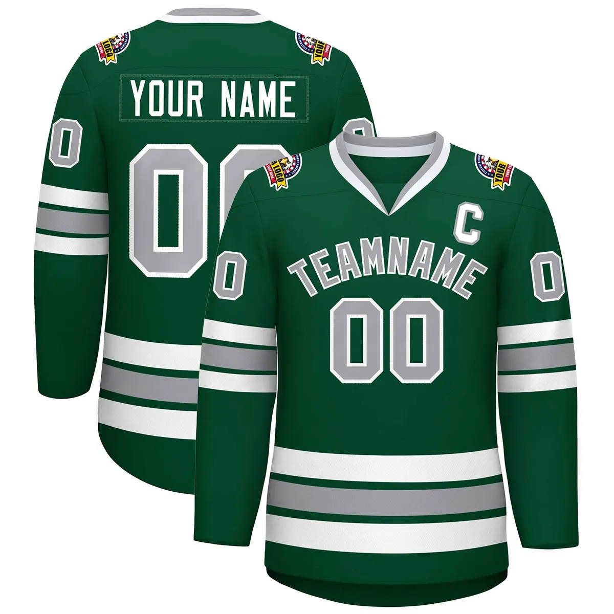 Green Gray-White Classic Hockey Jersey