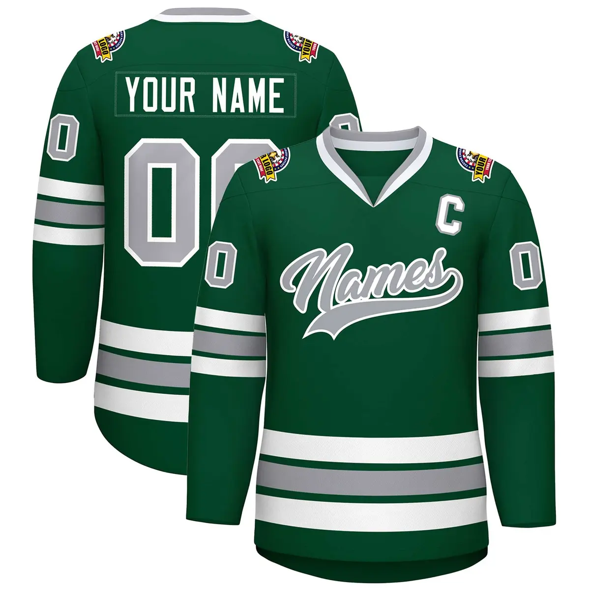 Green Gray-White Classic Hockey Jersey