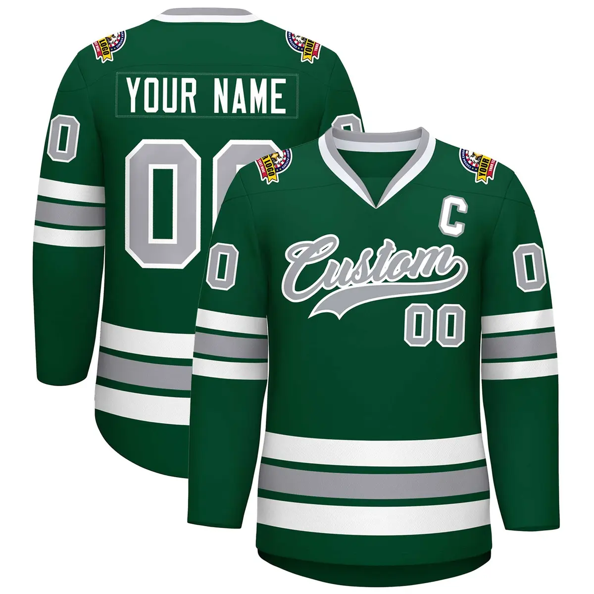 Green Gray-White Classic Hockey Jersey