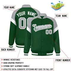 Green Gray-White Color Block Varsity Letterman Jacket 2