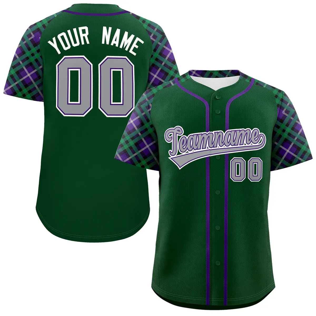 Green Gray-White Raglan Sleeves Authentic Baseball Jersey