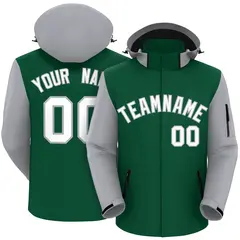 Green Gray-White Raglan Sleeves Waterproof Jacket