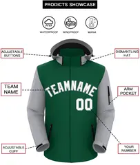 Green Gray-White Raglan Sleeves Waterproof Jacket 2