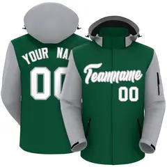 Green Gray-White Raglan Sleeves Waterproof Jacket