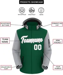 Green Gray-White Raglan Sleeves Waterproof Jacket 2