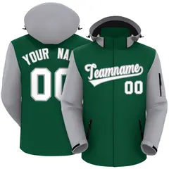 Green Gray-White Raglan Sleeves Waterproof Jacket 1