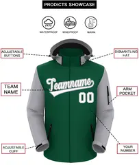 Green Gray-White Raglan Sleeves Waterproof Jacket 2