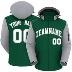 Green Gray-White Raglan Sleeves Waterproof Jacket 1