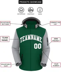 Green Gray-White Raglan Sleeves Waterproof Jacket 2