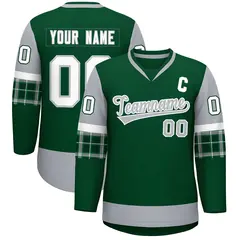 Green Gray-White Raglan V-Neck Hockey Jersey 1