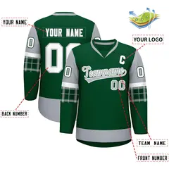 Green Gray-White Raglan V-Neck Hockey Jersey 2