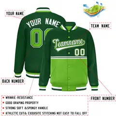 Green Green Color Block Varsity Full-Snap Letterman Jacket 2