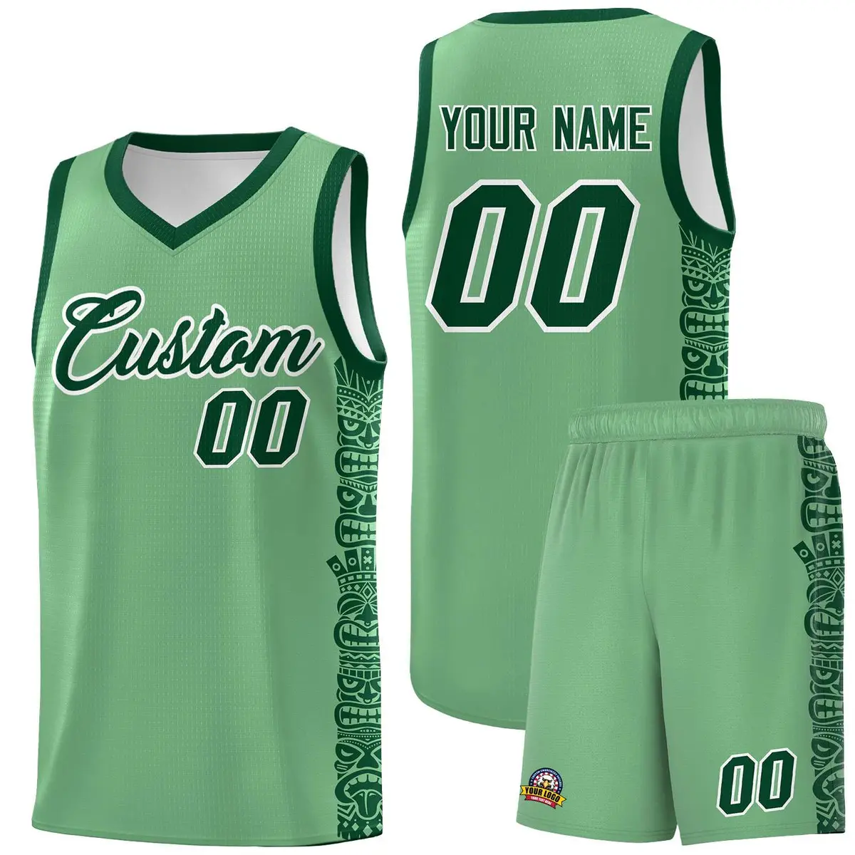 Green Green Indians Pattern Basketball Uniform Jersey