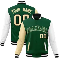 Green Green-Khaki Raglan Varsity Full-Snap Letterman Jacket 1
