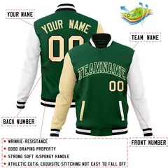 Green Green-Khaki Raglan Varsity Full-Snap Letterman Jacket 4