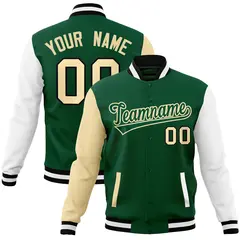 Green Green-Khaki Raglan Varsity Full-Snap Letterman Jacket 1