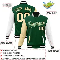 Green Green-Khaki Raglan Varsity Full-Snap Letterman Jacket 4