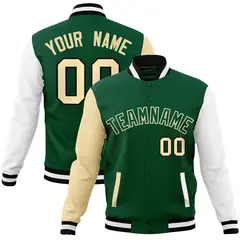 Green Green-Khaki Raglan Varsity Full-Snap Letterman Jacket 1