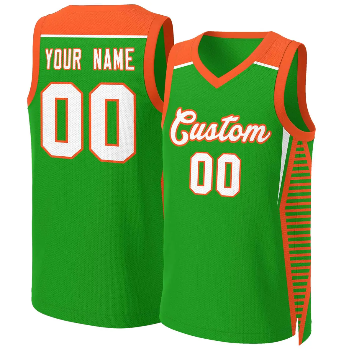 Green Green-Orange Classic Mesh Basketball Jersey Tops