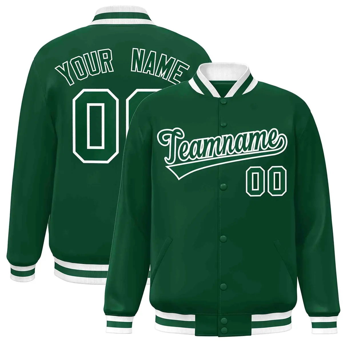 Green Green-White Classic Varsity Full-Snap Letterman Jacket