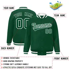 Green Green-White Classic Varsity Full-Snap Letterman Jacket 2