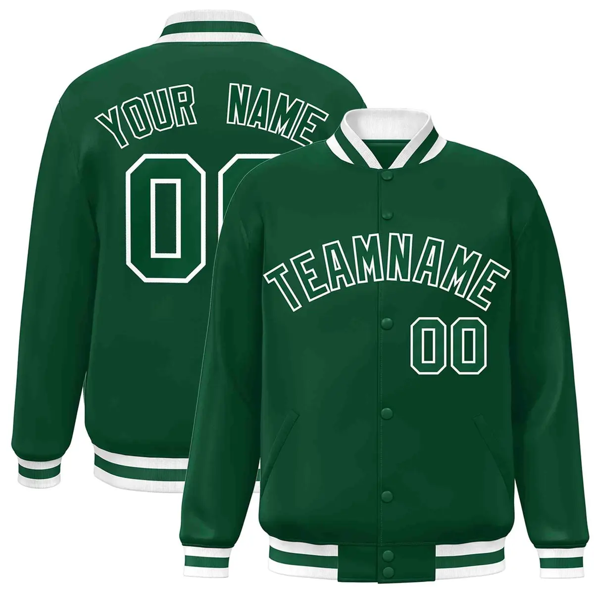 Green Green-White Classic Varsity Full-Snap Letterman Jacket