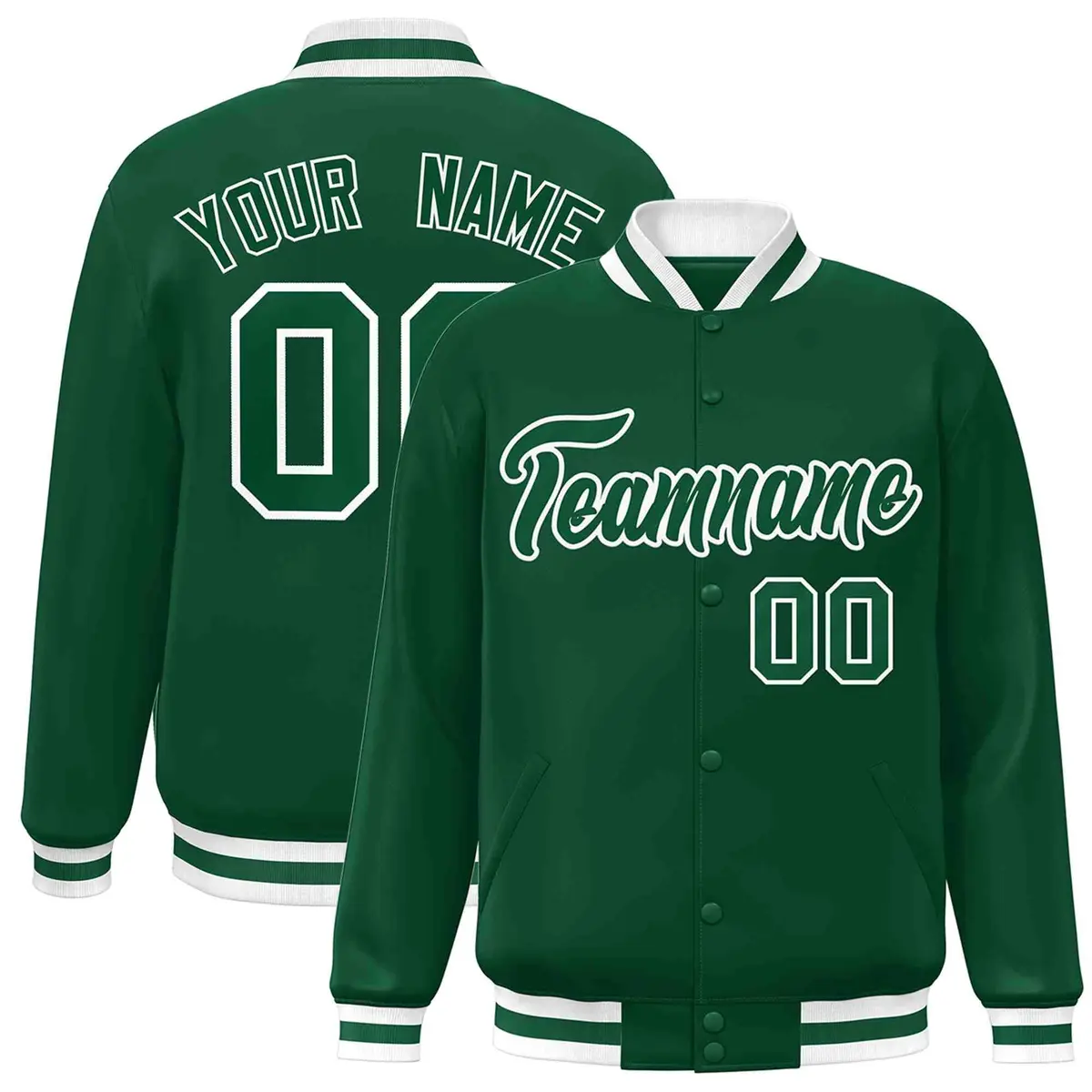 Green Green-White Classic Varsity Full-Snap Letterman Jacket