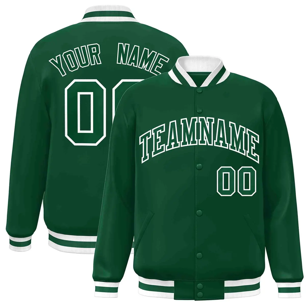 Green Green-White Classic Varsity Full-Snap Letterman Jacket
