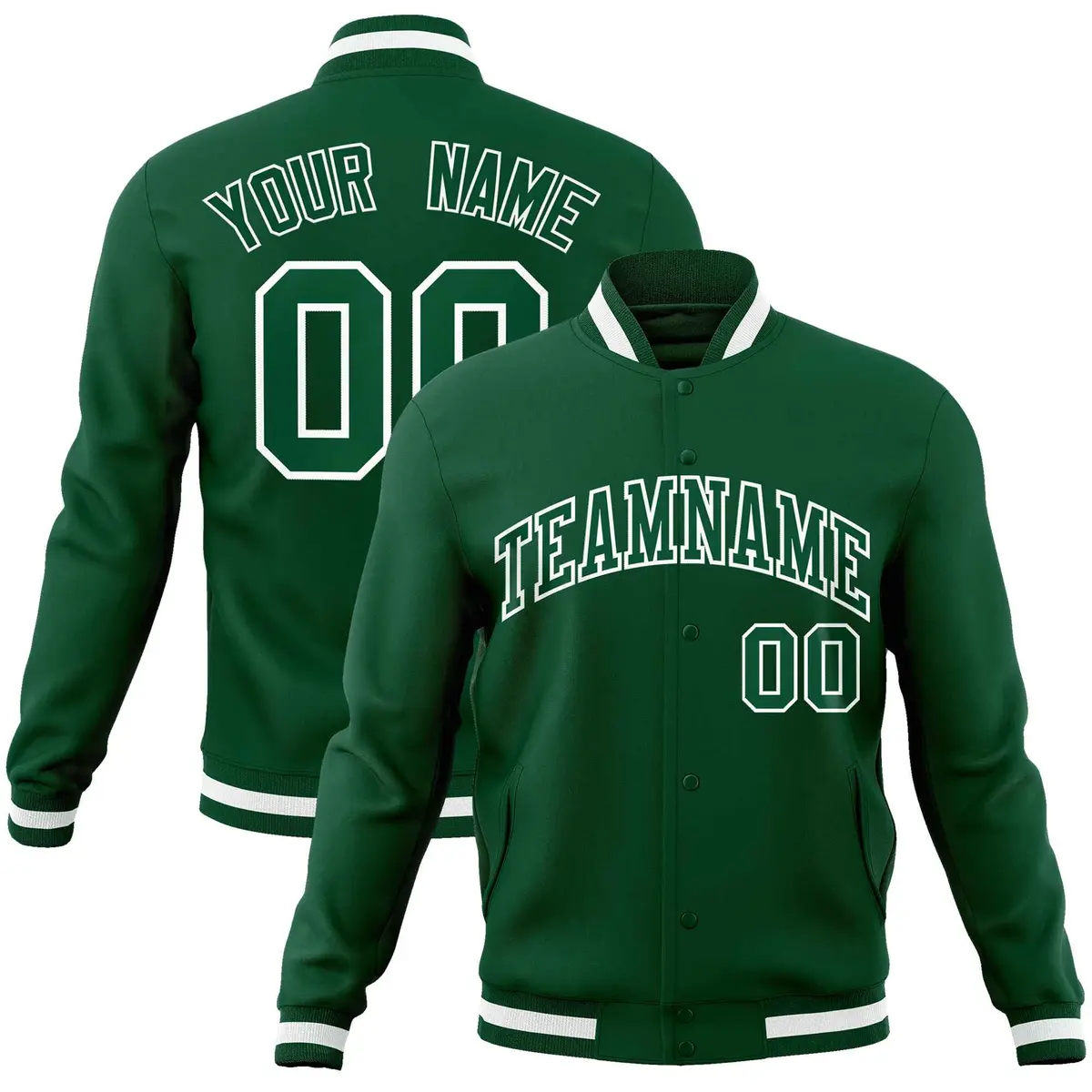 Green Green-White Classic Varsity Full-Snap Letterman Jacket