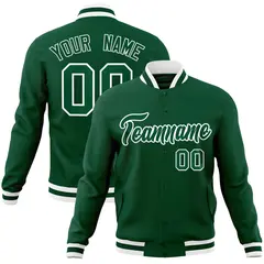 Green Green-White Classic Varsity Full-Snap Letterman Jacket