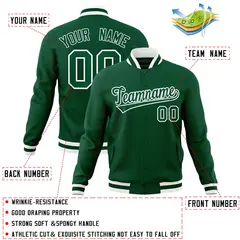 Green Green-White Classic Varsity Full-Snap Letterman Jacket 4