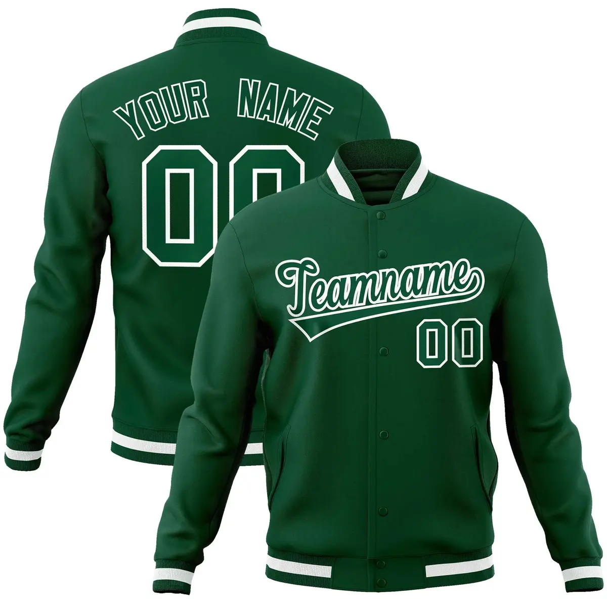 Green Green-White Classic Varsity Full-Snap Letterman Jacket