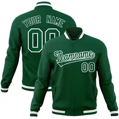 Green Green-White Classic Varsity Full-Snap Letterman Jacket