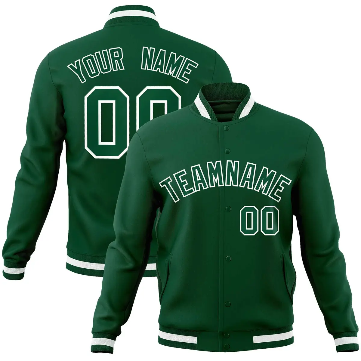 Green Green-White Classic Varsity Full-Snap Letterman Jacket