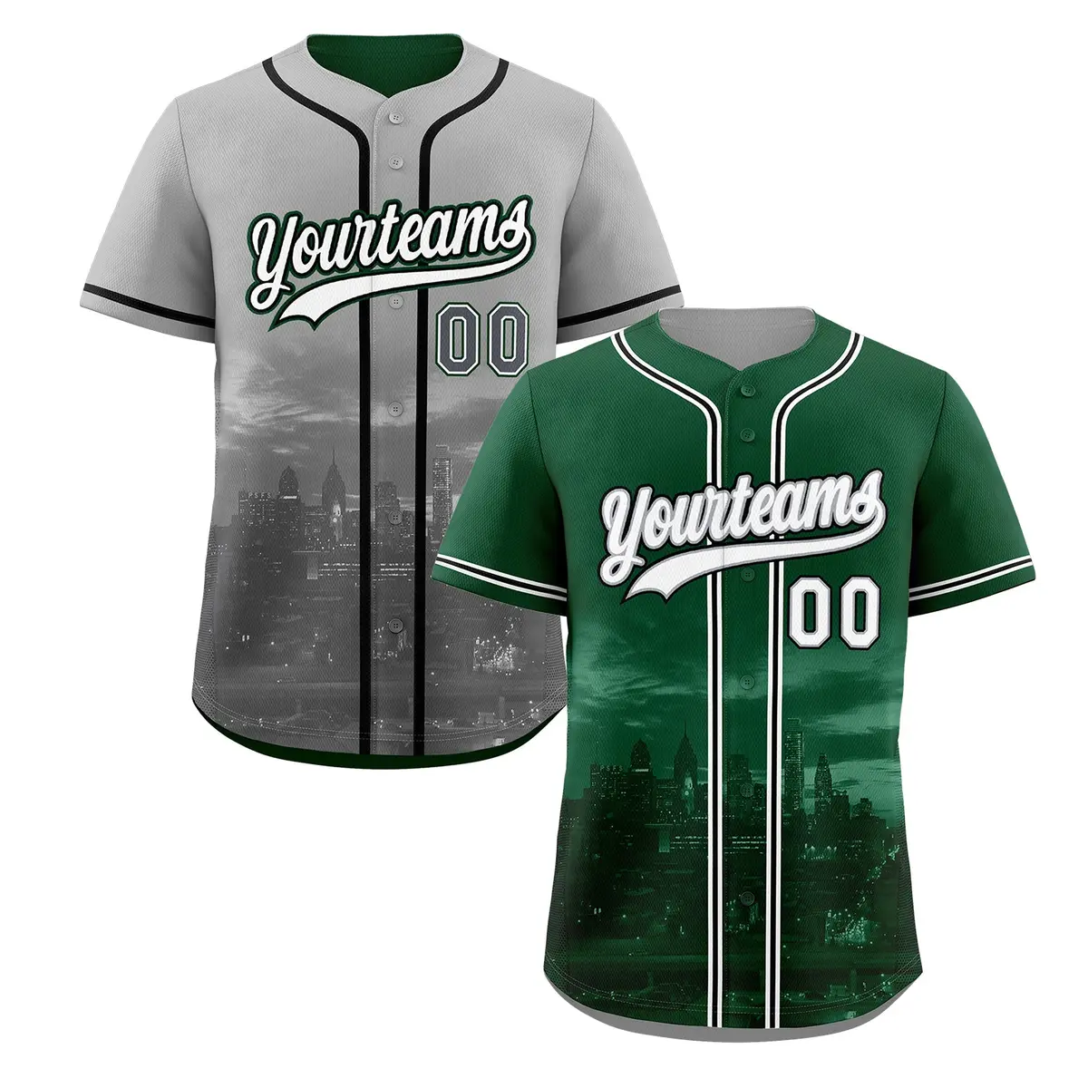 Green Grey Reversible City Graffiti Baseball Jersey