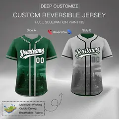 Green Grey Reversible City Graffiti Baseball Jersey 2