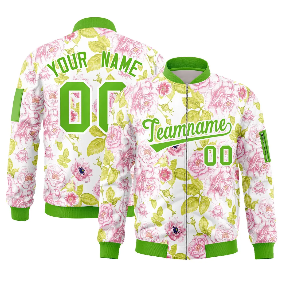 Green Hawaii Full-Zip Letterman Varsity Bomber Jacket