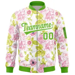 Green Hawaii Full-Zip Letterman Varsity Bomber Jacket 3