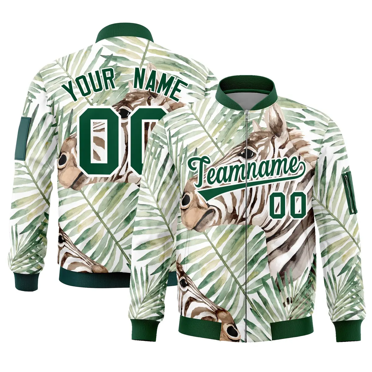 Green Hawaii Full-Zip Letterman Varsity Bomber Jacket