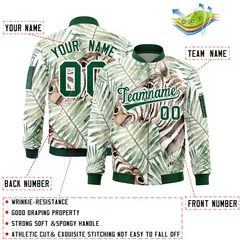 Green Hawaii Full-Zip Letterman Varsity Bomber Jacket 2